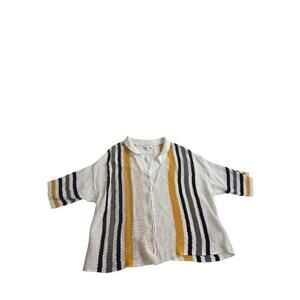Topshop knitted open stitch stripe polo shirt in multi Large Women's